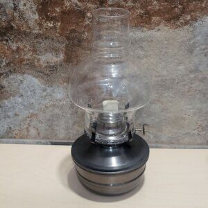 Vintage Kerosene Lamp Wick Clear Hurricane Glass Globe Chimney Metal Base